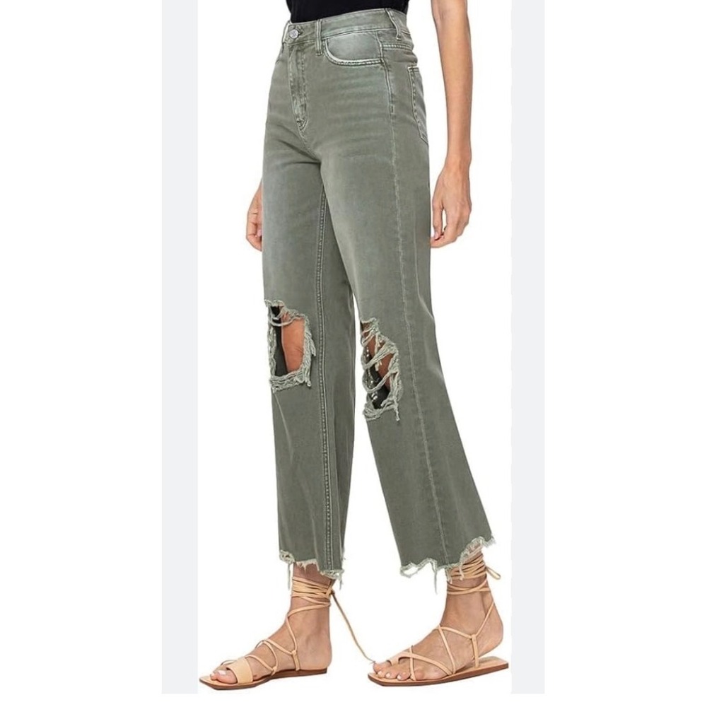 Vervet‎ Los Angeles Sage Green Distressed Wide Leg Jeans V2738 Womens Size 26 - Picture 3 of 7